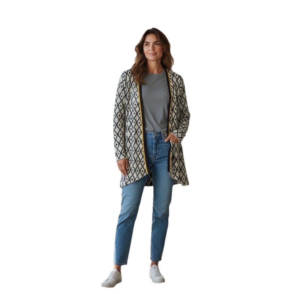 Belle by Belldini Diamond Geometric Knit Open Front Duster Cardigan Sweater